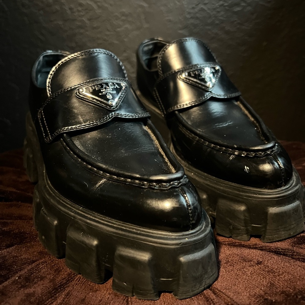 Prada pointy Monolith loafers